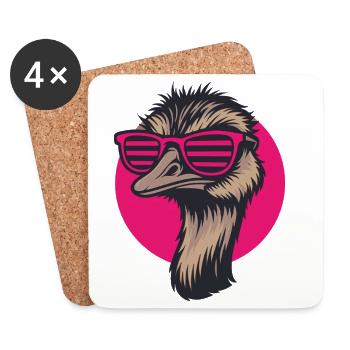 Strauß mit Sonnenbrille, Nandu, Emu - Untersetzer (4er-Set) - Weiß - Vorne