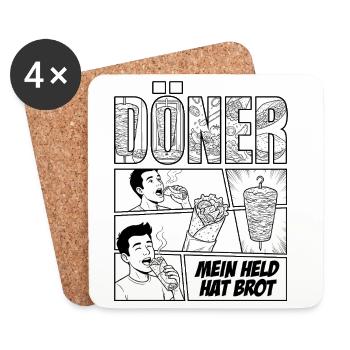 Döner Held – Comic - Untersetzer (4er-Set) - Weiß - Vorne