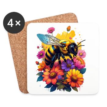 A bee on colorful flowers - Coasters (set of 4) - white - Front