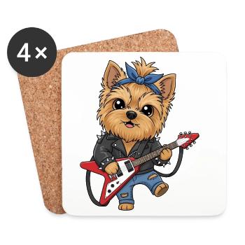 Punk Yorkie with guitar - Coasters (set of 4) - white - Front