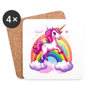 Rosa Einhorn mit Regenbogen und Wolken - Untersetzer (4er-Set) - Weiß - Vorne