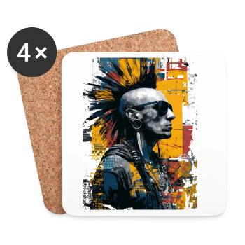 Punk Portrait with Mohawk Urban Art - Coasters (set of 4) - white - Front