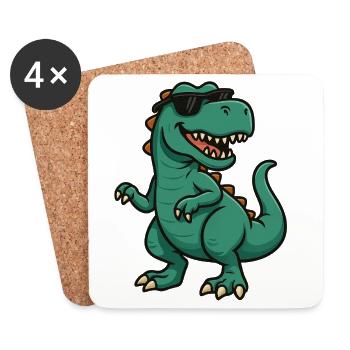 Dino with sunglasses cartoon - Coasters (set of 4) - white - Front