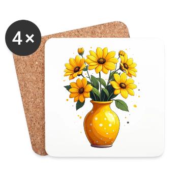 Yellow Flower Vase with Yellow Flowers - Coasters (set of 4) - white - Front