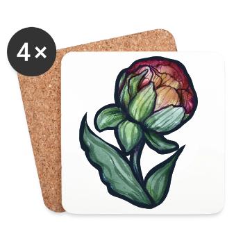 Watercolor Peony Bloom - Coasters (set of 4) - white - Front