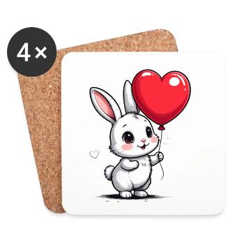 Joli lapin avec un ballon en forme de cœur pour la Saint-Valentin - Dessous de verre (lot de 4) - blanc - Devant