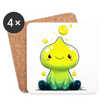 Petit slime néon avec un sourire - Dessous de verre (lot de 4) - blanc - Devant