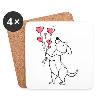 Chien avec des ballons en forme de cœur pour la Saint-Valentin - Dessous de verre (lot de 4) - blanc - Devant