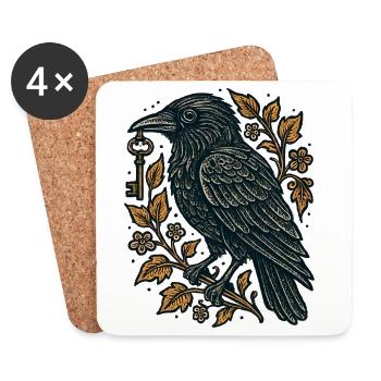 Raven with Key and Foliage - Coasters (set of 4) - white - Front