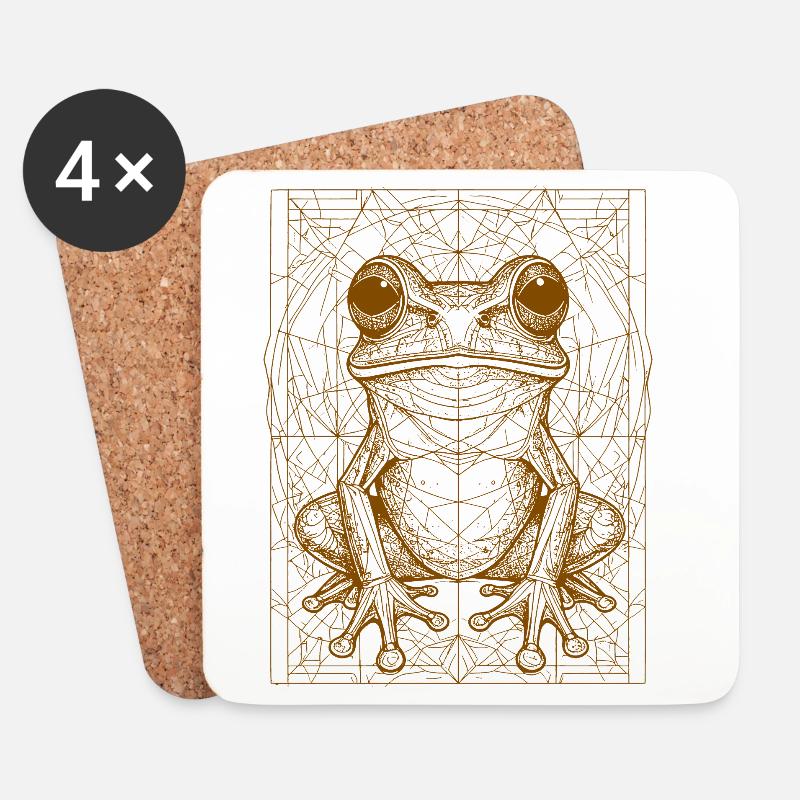 Geometrischer Frosch Mandala - Untersetzer (4er-Set) - Weiß