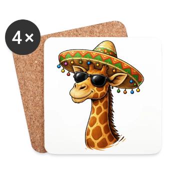 Giraffe im Sombrero und Sonnenbrille - Untersetzer (4er-Set) - Weiß - Vorne