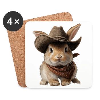 Bunny Rabbit Cowboy Hat Western Country - Coasters (set of 4) - white - Front