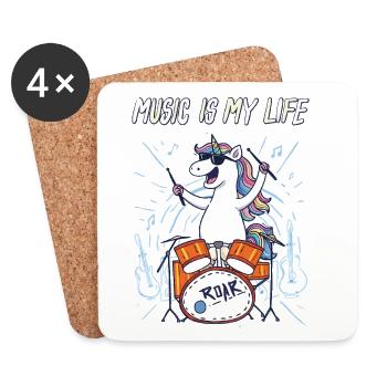 La musique, c’est ma vie – Licorne à la batterie - Dessous de verre (lot de 4) - blanc - Devant