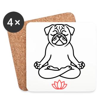 Pug Yoga Meditation Outline - Coasters (set of 4) - white - Front