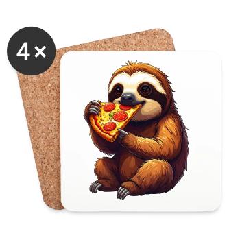 Paresseux avec pizza - Dessous de verre (lot de 4) - blanc - Devant