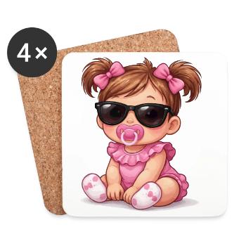 Petite fille avec des lunettes de soleil - Dessous de verre (lot de 4) - blanc - Devant