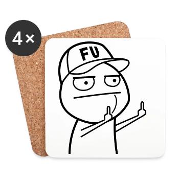 FU Meme with baseball cap (color changeable) - Coasters (set of 4) - white - Front