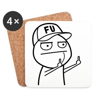 FU Meme avec casquette de baseball (les couleurs peuvent être changées) - Dessous de verre (lot de 4) - blanc - Devant