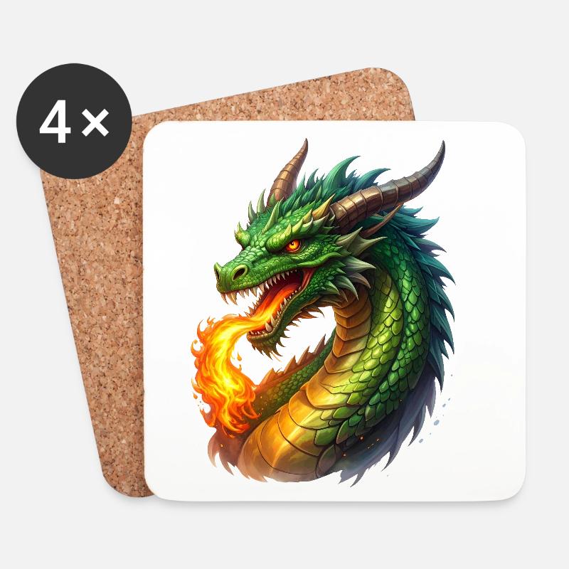 Feuer speiender Drache - Untersetzer (4er-Set) - Weiß