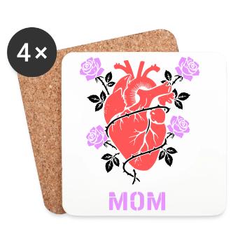 Anatomisches Herz Rosen Mom - Untersetzer (4er-Set) - Weiß - Vorne