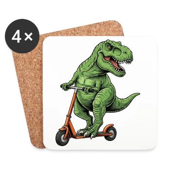 Dinosaur Scooter T-Rex on Scooter Gifts - Coasters (set of 4) - white - Front