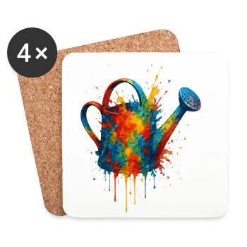 Aquarell-Gießkanne: Farbenfrohe Gartenarbeit - Untersetzer (4er-Set) - Weiß - Vorne