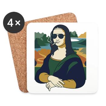 Mona Lisa raucht lustige Kunst - Untersetzer (4er-Set) - Weiß - Vorne