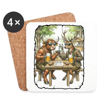 Stier Hirsch Biergarten - Untersetzer (4er-Set) - Weiß - Vorne