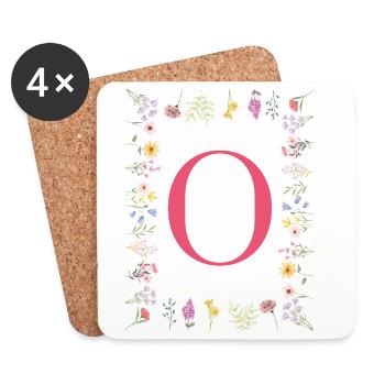 Initiales florales « O », lettres monogrammes - Dessous de verre (lot de 4) - blanc - Devant