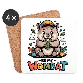 Buntes Wombat Cartoon mit Blättern - Untersetzer (4er-Set) - Weiß - Vorne