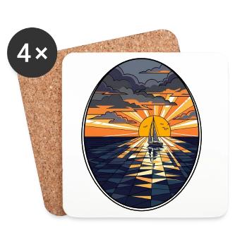 Segelboot im Sonnenuntergang - Untersetzer (4er-Set) - Weiß - Vorne