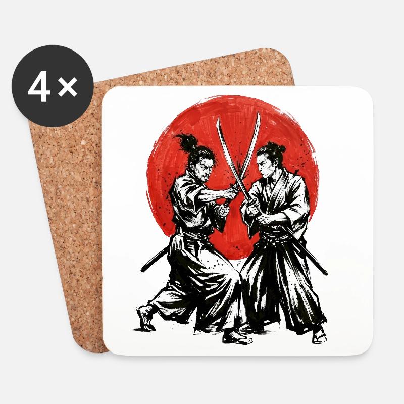 Samurai-Duellieren im roten Kreis - Untersetzer (4er-Set) - Weiß