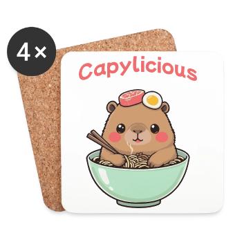 Ramen Capybara Rose – Chemise Mignonne Kawaii - Dessous de verre (lot de 4) - blanc - Devant