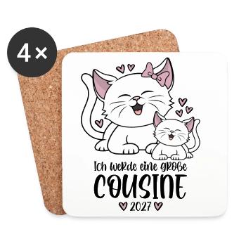Ich werde eine große Cousine 2027 Katzen - Untersetzer (4er-Set) - Weiß - Vorne