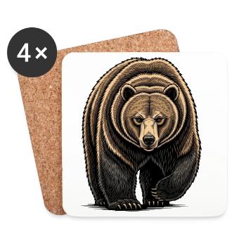 Bear Watcher Linienillustration - Untersetzer (4er-Set) - Weiß - Vorne
