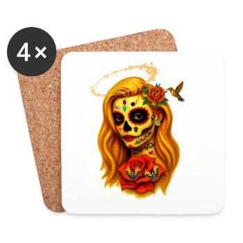Female skull face with halo t-shirt design. - Coasters (set of 4) - white - Front