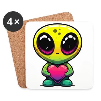 Kawaii Regenbogen Herzfreund - Untersetzer (4er-Set) - Weiß - Vorne