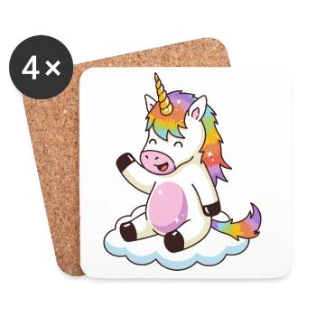 Regenbogen-Einhorn auf der Wolke - Untersetzer (4er-Set) - Weiß - Vorne