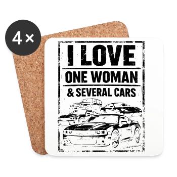 Autohumor – Ich liebe eine Frau und mehrere Autos - Untersetzer (4er-Set) - Weiß - Vorne