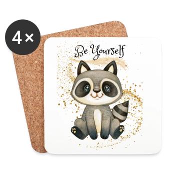 Cute raccoon on glitter - Coasters (set of 4) - white - Front