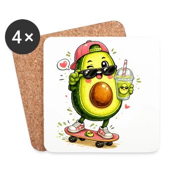 Avocado Skater with Drink - Coasters (set of 4) - white - Front