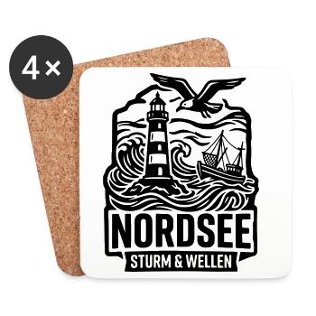 Nordsee Sturm und Wellen - Untersetzer (4er-Set) - Weiß - Vorne