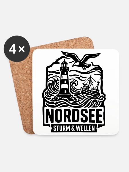 Nordsee Sturm und Wellen - Untersetzer (4er-Set) - Weiß