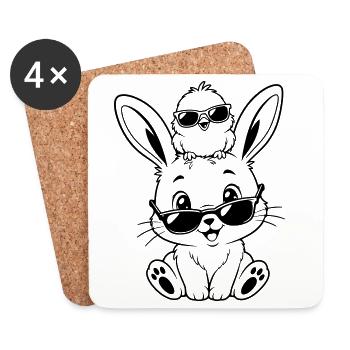 Lapin avec poussin et lunettes de soleil - Dessous de verre (lot de 4) - blanc - Devant