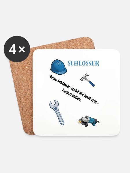 Schlosser T-Shirt Lustiges Geschenk Metallbau-Fans - Untersetzer (4er-Set) - Weiß