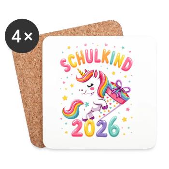 Schulkind 2026 Einschulung 2026 Schulanfang - Untersetzer (4er-Set) - Weiß - Vorne