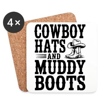 Cowboyhüte und matschige Stiefel - Untersetzer (4er-Set) - Weiß - Vorne