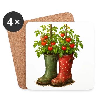 Tomatenpflanzen in Gummistiefeln Garten Motiv   - Untersetzer (4er-Set) - Weiß - Vorne
