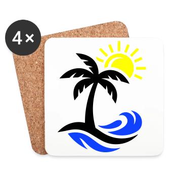 Palm Tree Beach Ocean - Coasters (set of 4) - white - Front