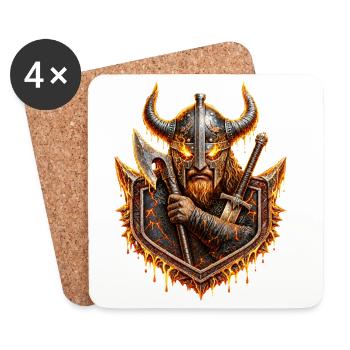 Viking Lava Warrior – Norse Fire Helmet Warrior - Coasters (set of 4) - white - Front